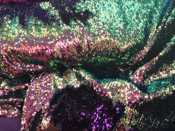 Mermaid Sequins Fabric Reversible 2 Way Stretch IRIDESCENT PURPLE Shiny Prom-Gown By The Yard