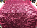 Big Damask Sequins Fabric - Fuchsia - 4 Way Stretch Damask Sequins Design Fabric By Yard