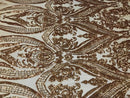 Big Damask Sequins Fabric - Gold - 4 Way Stretch Damask Sequins Design Fabric By Yard