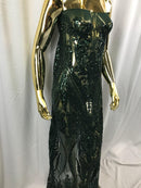 Big Damask Sequins Fabric - Hunter Green - 4 Way Stretch Damask Sequins Design Fabric By Yard