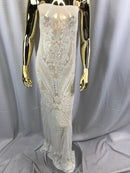 Big Damask Sequins Fabric - Ivory  - 4 Way Stretch Damask Sequins Design Fabric By Yard