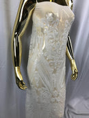 Big Damask Sequins Fabric - Ivory  - 4 Way Stretch Damask Sequins Design Fabric By Yard