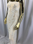 Big Damask Sequins Fabric - Ivory  - 4 Way Stretch Damask Sequins Design Fabric By Yard