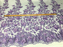 Lilac 3D Floral Design Embroider With Pearls On A Mesh Lace Dresses-Prom-Nightgown By Yard
