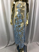 Light Blue 3D Floral Design Embroider With Pearls On A Mesh Lace Dresses-Prom-Nightgown By Yard