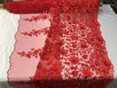 Red 3D Floral Design Embroider With Pearls On A Mesh Lace Dresses-Prom-Nightgown By Yard