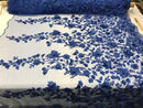 Royal Blue 3D Floral Design Embroider With Pearls On A Mesh Lace Dresses-Prom-Nightgown By Yard