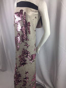 Mermaid Sequins Fabric 2 Way Stretch Shiny Reversible Dusty Rose-White By Yard
