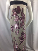 Mermaid Sequins Fabric 2 Way Stretch Shiny Reversible Dusty Rose-White By Yard