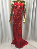 Big Damask Sequins Fabric - Red - 4 Way Stretch Damask Sequins Design Fabric By Yard