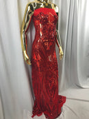 Big Damask Sequins Fabric - Red - 4 Way Stretch Damask Sequins Design Fabric By Yard