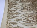 Big Damask Sequins Fabric - Matte Gold - 4 Way Stretch Damask Sequins Design Fabric By Yard