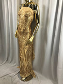 Big Damask Sequins Fabric - Matte Gold - 4 Way Stretch Damask Sequins Design Fabric By Yard