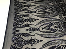 Big Damask Sequins Fabric - Navy Blue - 4 Way Stretch Damask Sequins Design Fabric By Yard