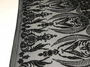 Big Damask Sequins Fabric - Black - 4 Way Stretch Damask Sequins Design Fabric By Yard
