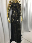 Big Damask Sequins Fabric - Black - 4 Way Stretch Damask Sequins Design Fabric By Yard