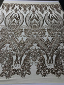 Big Damask Sequins Fabric - Gold - 4 Way Stretch Damask Sequins Design Fabric By Yard