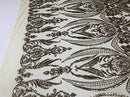 Big Damask Sequins Fabric - Gold - 4 Way Stretch Damask Sequins Design Fabric By Yard