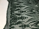 Big Damask Sequins Fabric - Hunter Green - 4 Way Stretch Damask Sequins Design Fabric By Yard