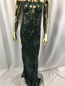 Big Damask Sequins Fabric - Hunter Green - 4 Way Stretch Damask Sequins Design Fabric By Yard