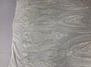Big Damask Sequins Fabric - Ivory  - 4 Way Stretch Damask Sequins Design Fabric By Yard