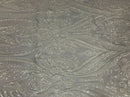 Big Damask Sequins Fabric - Ivory  - 4 Way Stretch Damask Sequins Design Fabric By Yard