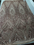 Geometric Sequins Fabric with 4 Way Stretch - Rose Gold -  Elegant Lace  Fabrics Sold By The Yard