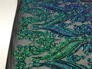 Big Damask Sequins Fabric - Iridescent Jade - 4 Way Stretch Damask Sequins Design Fabric By Yard
