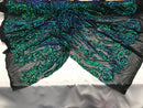 Big Damask Sequins Fabric - Iridescent Jade - 4 Way Stretch Damask Sequins Design Fabric By Yard