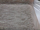 Big Damask Sequins Fabric - Iridescent Pink - 4 Way Stretch Damask Sequins Design Fabric By Yard