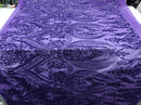 Big Damask Sequins Fabric - Lilac - 4 Way Stretch Damask Sequins Design Fabric By Yard