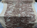 Big Damask Sequins Fabric - Khaki - 4 Way Stretch Damask Sequins Design Fabric By Yard
