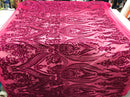 Big Damask Sequins Fabric - Fuchsia - 4 Way Stretch Damask Sequins Design Fabric By Yard