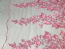 Gum Pink 3D Floral Design Embroider With Pearls On A Mesh Lace Dresses-Prom-Nightgown By Yard