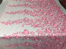 Gum Pink 3D Floral Design Embroider With Pearls On A Mesh Lace Dresses-Prom-Nightgown By Yard