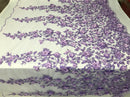 Lilac 3D Floral Design Embroider With Pearls On A Mesh Lace Dresses-Prom-Nightgown By Yard