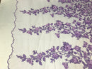Lilac 3D Floral Design Embroider With Pearls On A Mesh Lace Dresses-Prom-Nightgown By Yard