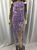 Lilac 3D Floral Design Embroider With Pearls On A Mesh Lace Dresses-Prom-Nightgown By Yard