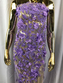 Lilac 3D Floral Design Embroider With Pearls On A Mesh Lace Dresses-Prom-Nightgown By Yard