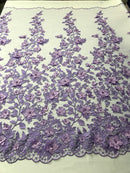 Lilac 3D Floral Design Embroider With Pearls On A Mesh Lace Dresses-Prom-Nightgown By Yard