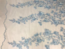 Light Blue 3D Floral Design Embroider With Pearls On A Mesh Lace Dresses-Prom-Nightgown By Yard