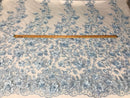 Light Blue 3D Floral Design Embroider With Pearls On A Mesh Lace Dresses-Prom-Nightgown By Yard