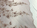 Flower 3D Fabric - Dusty Rose - Embroided Fabric Flower Pearls and Leaf Decor Sold by The Yard