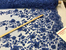 Royal Blue 3D Floral Design Embroider With Pearls On A Mesh Lace Dresses-Prom-Nightgown By Yard