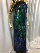 Iridescent Green - 4 Way Stretch Embroidered Royalty Sequins Design Fabric By Yard