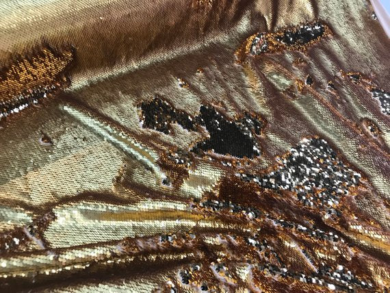 Mermaid Sequins Fabric Reversible 2 Way Stretch Matte Gold-Gold Flip Up Sequins Fabric By The Yard