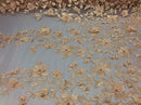 Blush Peach 3D Floral Design Embroider With Pearls On A Mesh Lace By The Yard