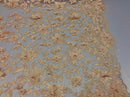 Blush Peach 3D Floral Design Embroider With Pearls On A Mesh Lace By The Yard