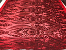 Big Damask Sequins Fabric - Red - 4 Way Stretch Damask Sequins Design Fabric By Yard