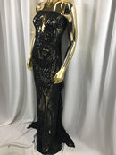 Big Damask Sequins Fabric - Black - 4 Way Stretch Damask Sequins Design Fabric By Yard